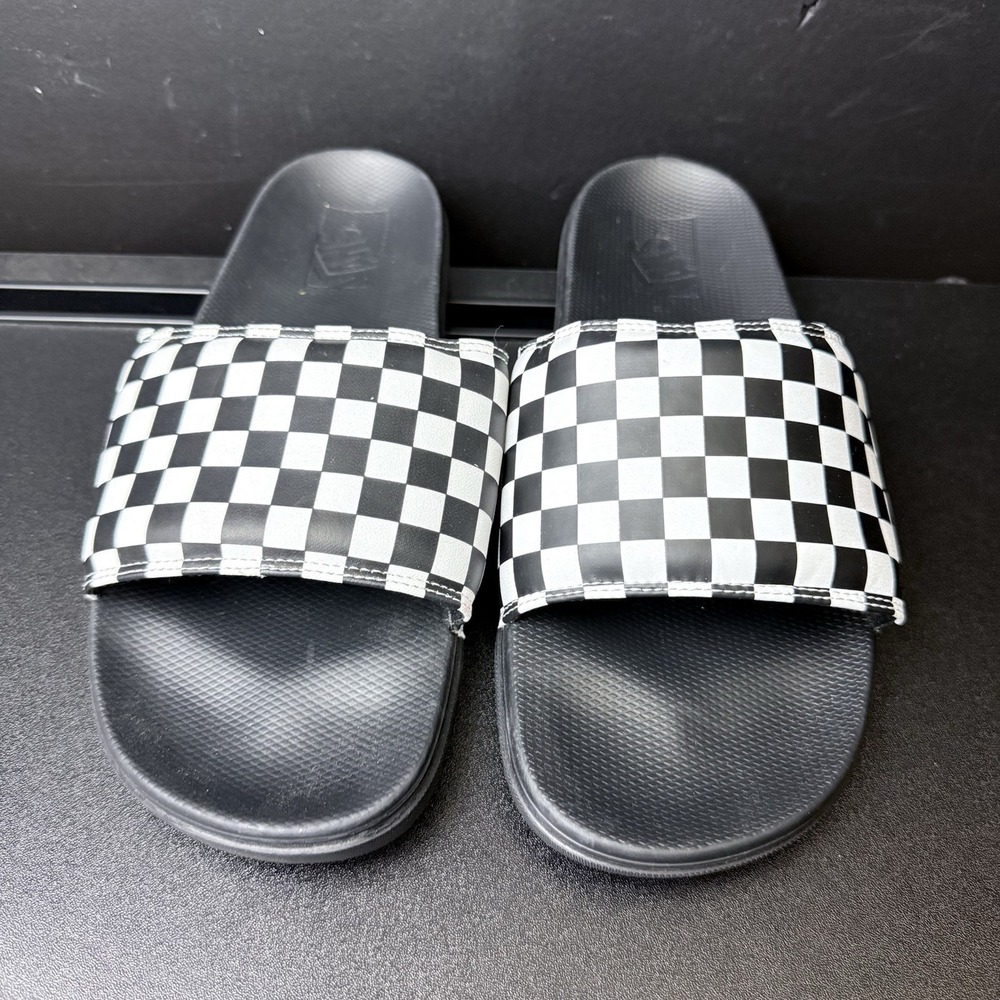 Vans‎ Slides Flip Flops Men's Size 13 La Costa Black White Checkerboard